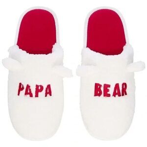 Macy's Family Pajamas Mens Papa Bear Faux-Fur Slippers White Red Small 6-7 New